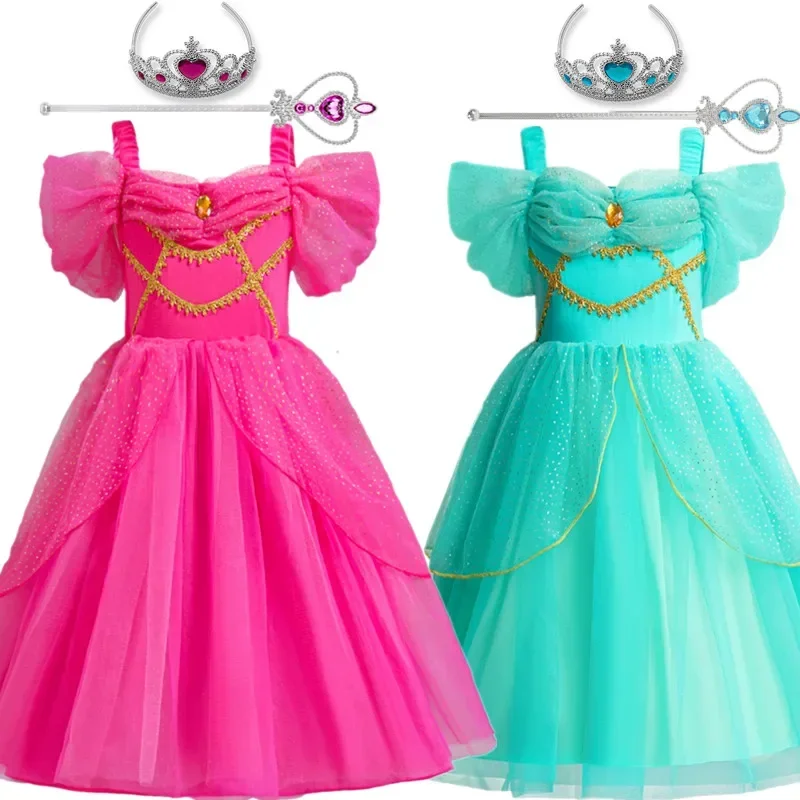 Jasmine Costume for Girl Cosplay Birthday Princess Costume 2025 Halloween Carnival Party Girls Dress Up Baby Aladdin Dress 3-8Y