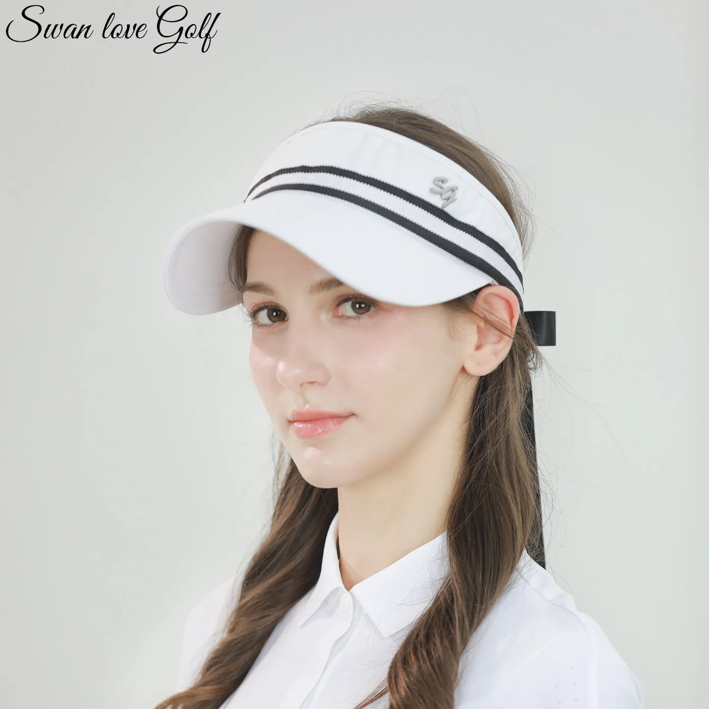 

SG Ladies Golf Cap Large Brim Striped Empty Top Hat for Women Breathable Moisture Absorption Sun Visor Caps Anti-UV Golf Aids