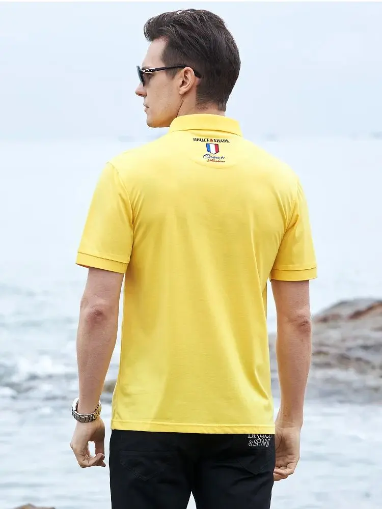 Summer New Casual Men's Yellow Polos Short Bruce&Shark Loose Straight Men's Lycra Polo Shirt Breathable Luxury Big size 4xl