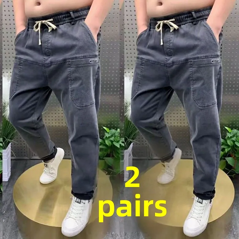 Summer Stretchy Straight Leg Casual Workwear Men's Jeans Multi-ket Large Size Labor Protection Wear Resistant Trousers