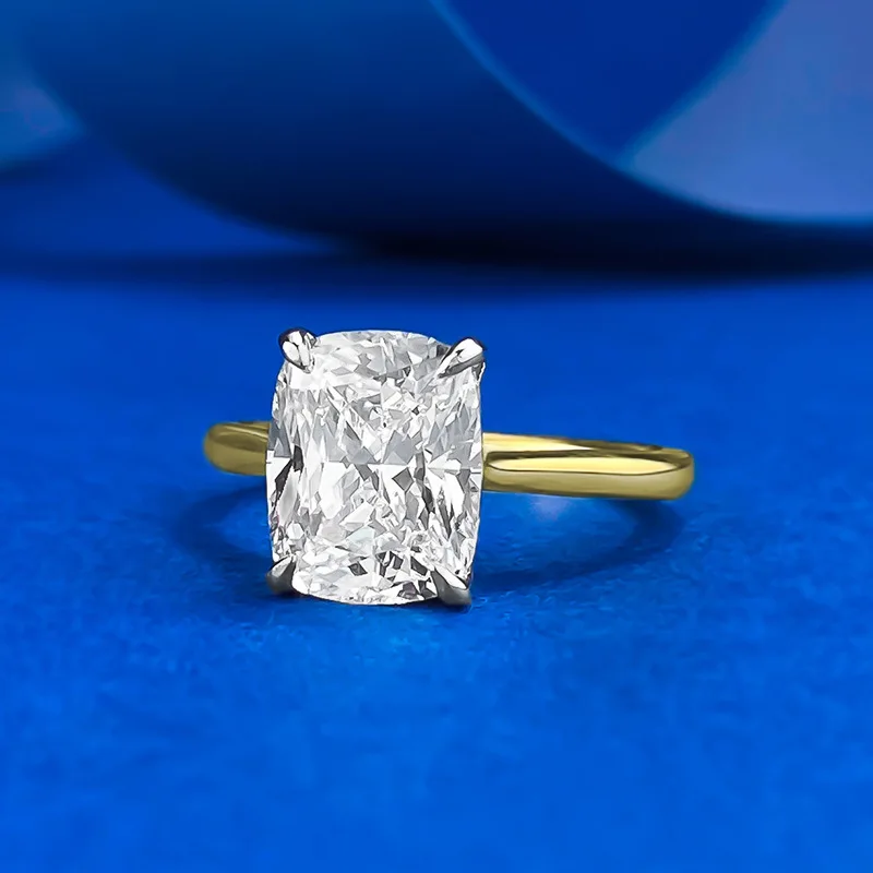 Sparkling Exquisite 8x10mm High Carbon Diamond Women's Ring - Gold Plated Promise Wedding Band & Engagement Ring Jewelry Gift