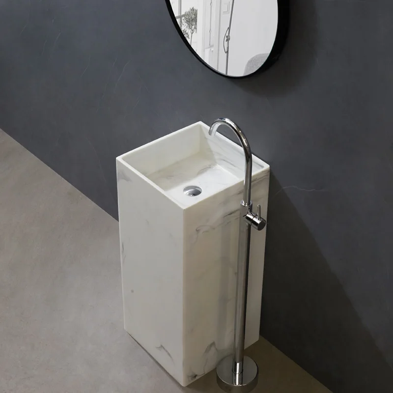 Nordic Column Basin Integrated Wash Basin, Wash Basin, Artificial Stone Square Column Basin, Chinese Landscape Ink