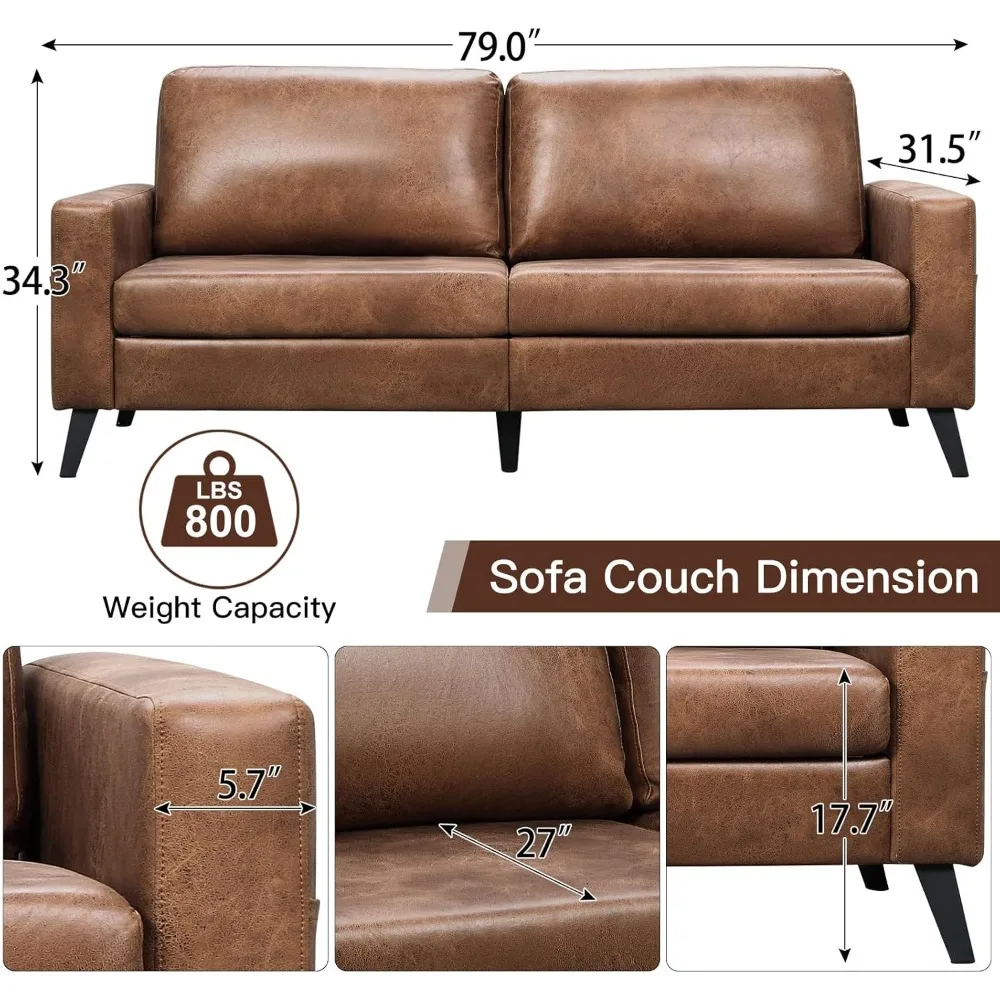 79 Inch Sofa Couch for Living Room, Small Couches, Faux Leather Loveseat, Mid Century Modern Sofas,Comfy Love Seat for Bedroom