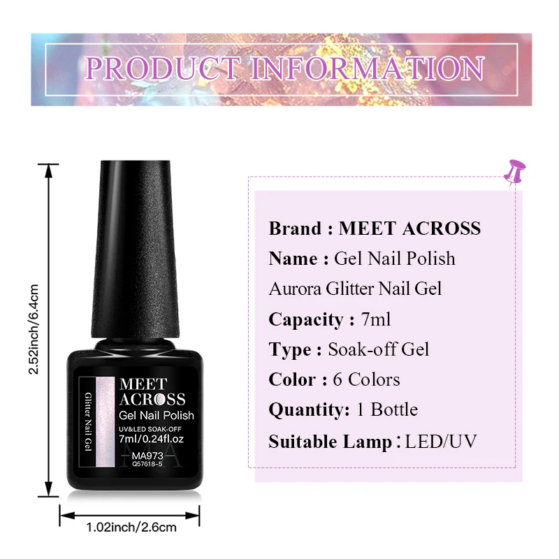 7ml Aurora Glitter Gel Lakier do Paznokci Manicure Vernis Efekt Perłowy Półtrwały Lakier UV LED Długotrwały Żel do Paznokci DIY Akcesoria do Paznokci