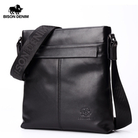 BISON DENIM Soft Genuine Leather Men Shoulder Bag 10.5\