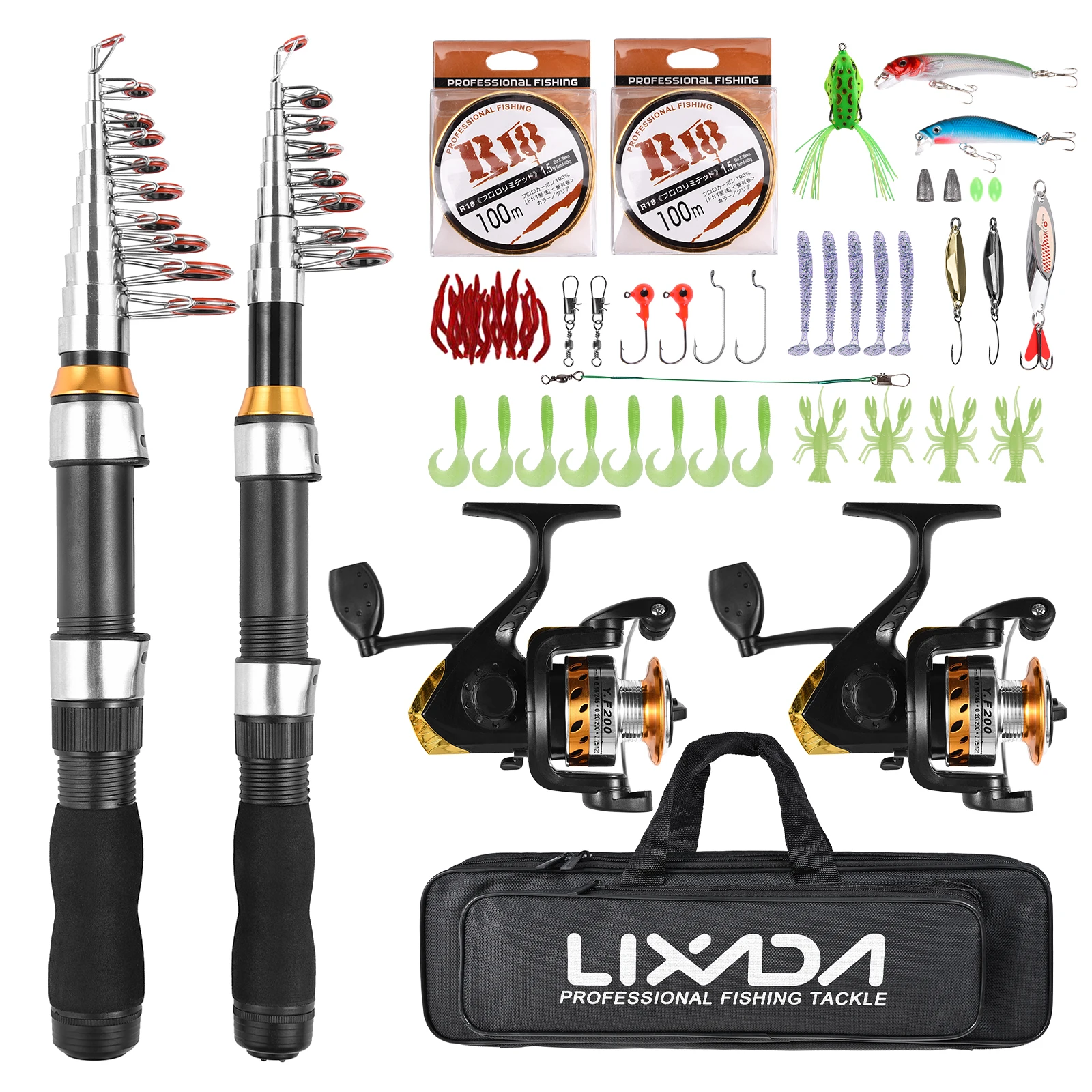 Lixada Fishing Rod Reel Combo Water Drop Set(Complete Kit,1.9m, 2.3m) Professional Fishing Tackle with Hooks Soft Lures