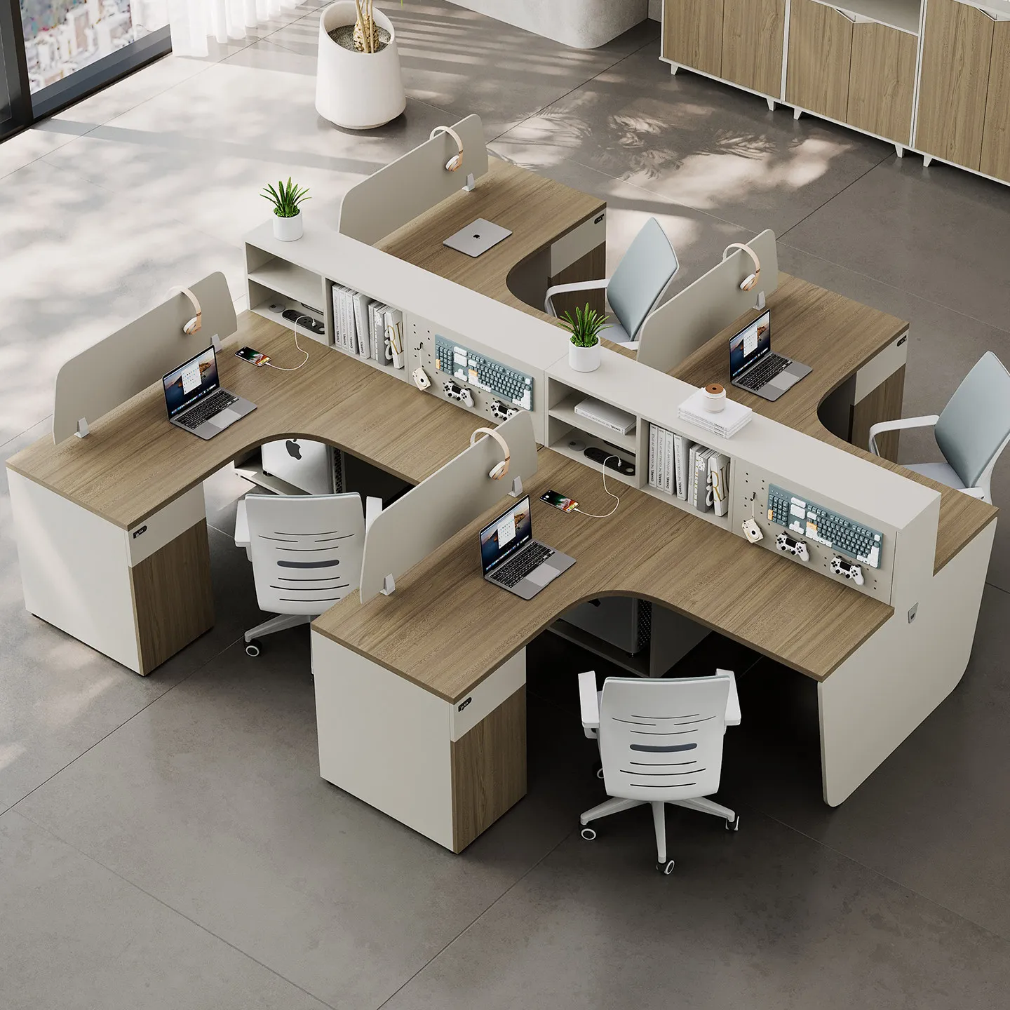 Corner L-shaped desk, staff seat, screen card seat, double 2 people, 4 four 6 people, dry type office table and chair combinatio