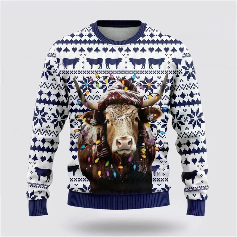 Kuh Grafik Hässliche Weihnachten Pullover Männer Casual Mode Lose Pullover Top 3D Gedruckt Tier Weihnachten Beliebte Sweatshirt Männer Tops