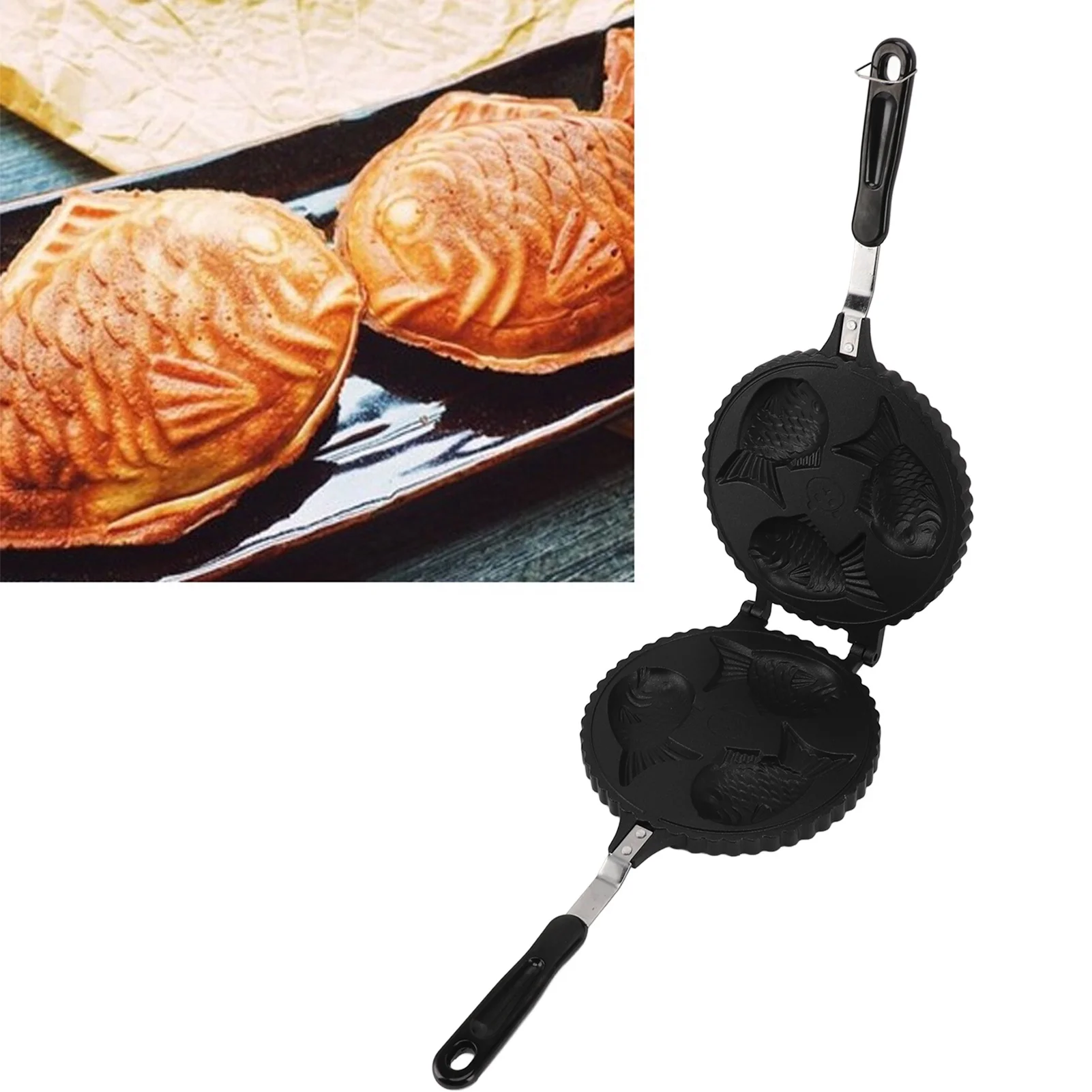 Cute Fish Waffle Maker Pan Double Sided Taiyaki Pan 3 Fish Aluminum Uniform Heating Pan for Home Snack Bars Kitchen Accessories