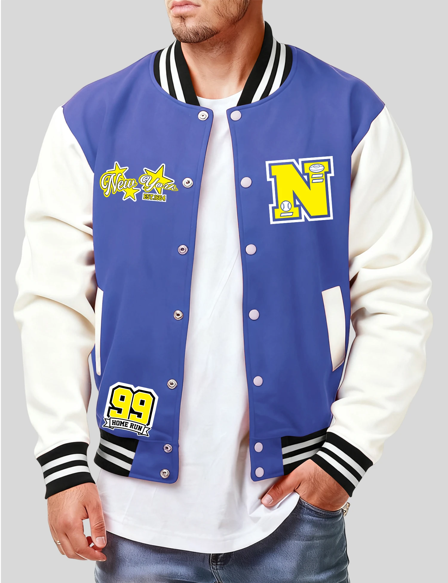 

Shining Star New York City Design Man Jacket Autumn Fleece Clothes Casual Comfortable Baseball Jersey Unisex Loose Sportswear