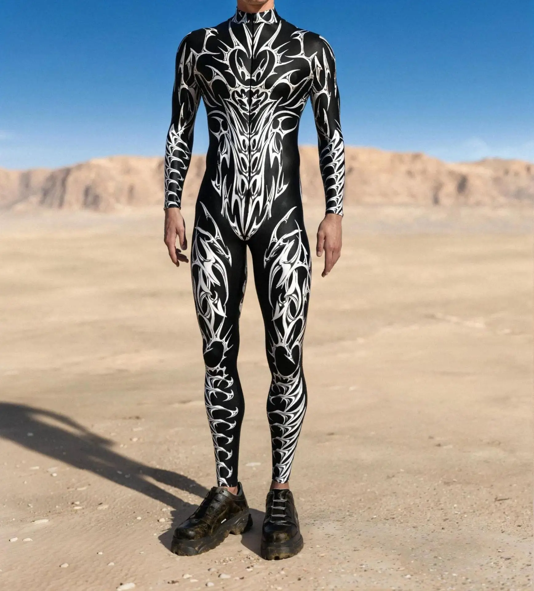 Herren Sexy Bunter Print Bodysuit Punk Morphsuit Halloween Roboter Zentai Anzug Feiertagsparty Jumpsuit Rave Cosplay Kostüm – Detail 14