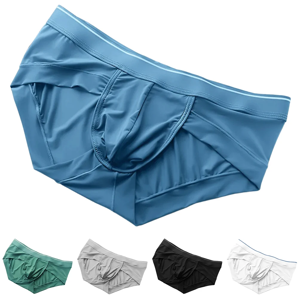

Men Solid Ice Silk U Convex Pouch Panties Underwear Male Breathable Briefs Low Waist Sports Underpant