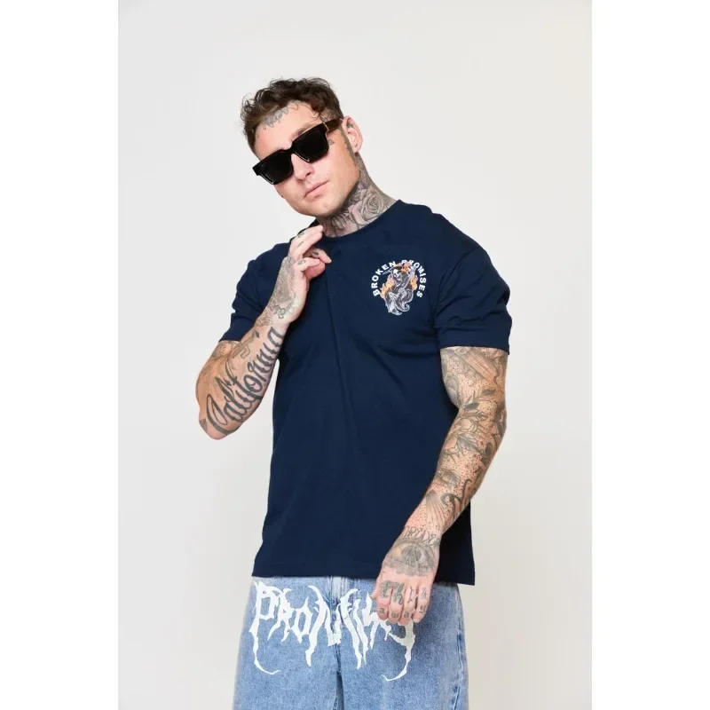 

Classic Fashion Brand Oversized Cotton T-shirt Round Neck Short Sleeve Letter Loose Round Neck Short Sleeve T-shirt European Men