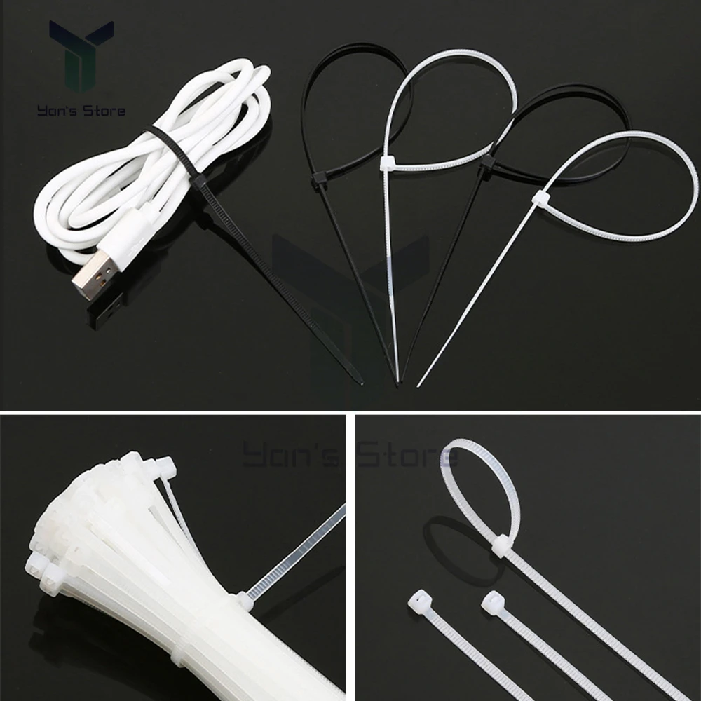Tự Khóa Nhựa Nylon Thắt 100 PCS Đen 10Cm 15Cm 20Cm Thắt Cách Đi Vòng Khóa Kéo đeo Dây Nylon Buộc Bộ