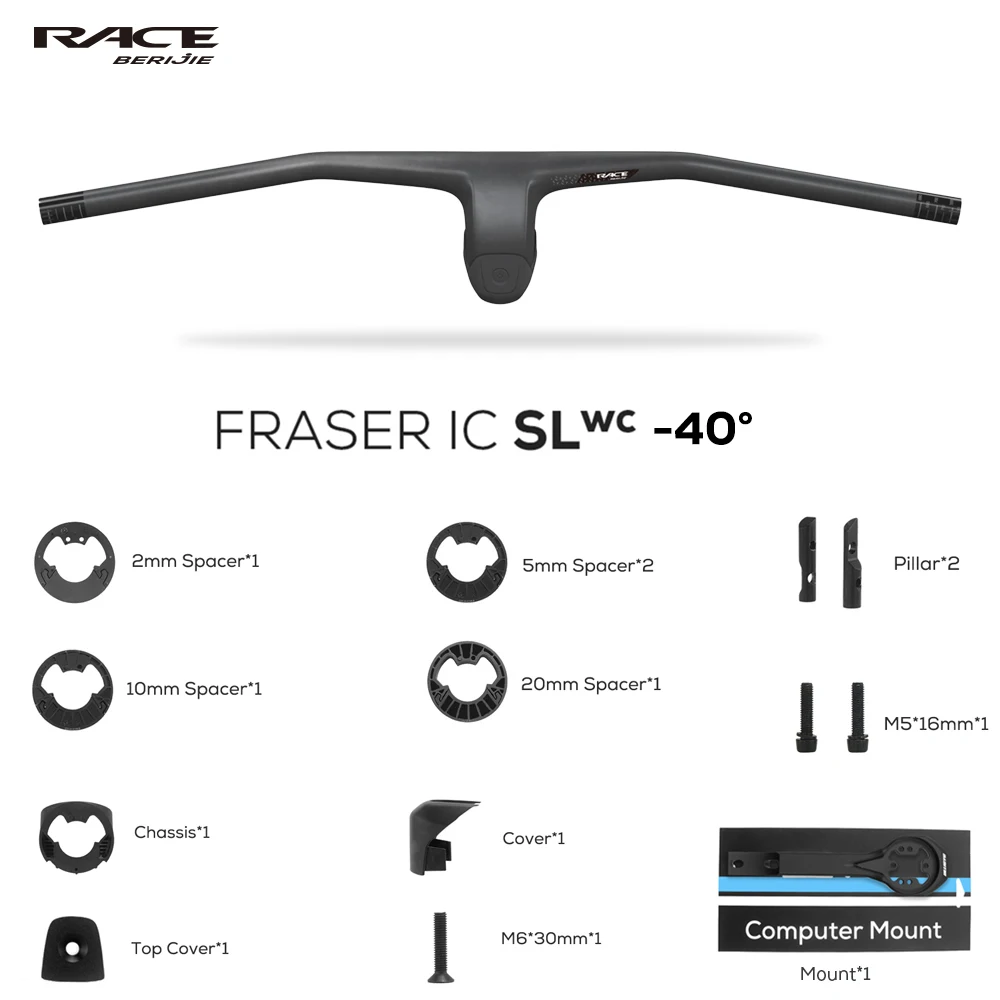 

RACE -40° FRASER IC SL WC Full Carbon Fibre Integrated MTB Handlebar,Carbon Cockpit XC Bar With Mounts,70/80/90/100mm