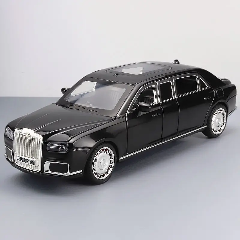 1/24 Aurus Senat Alloy Limousine Luxy Car Model Diecast Metal Bulletproof Vehicle Model Simulation Sound and Light Kids Toy Gift