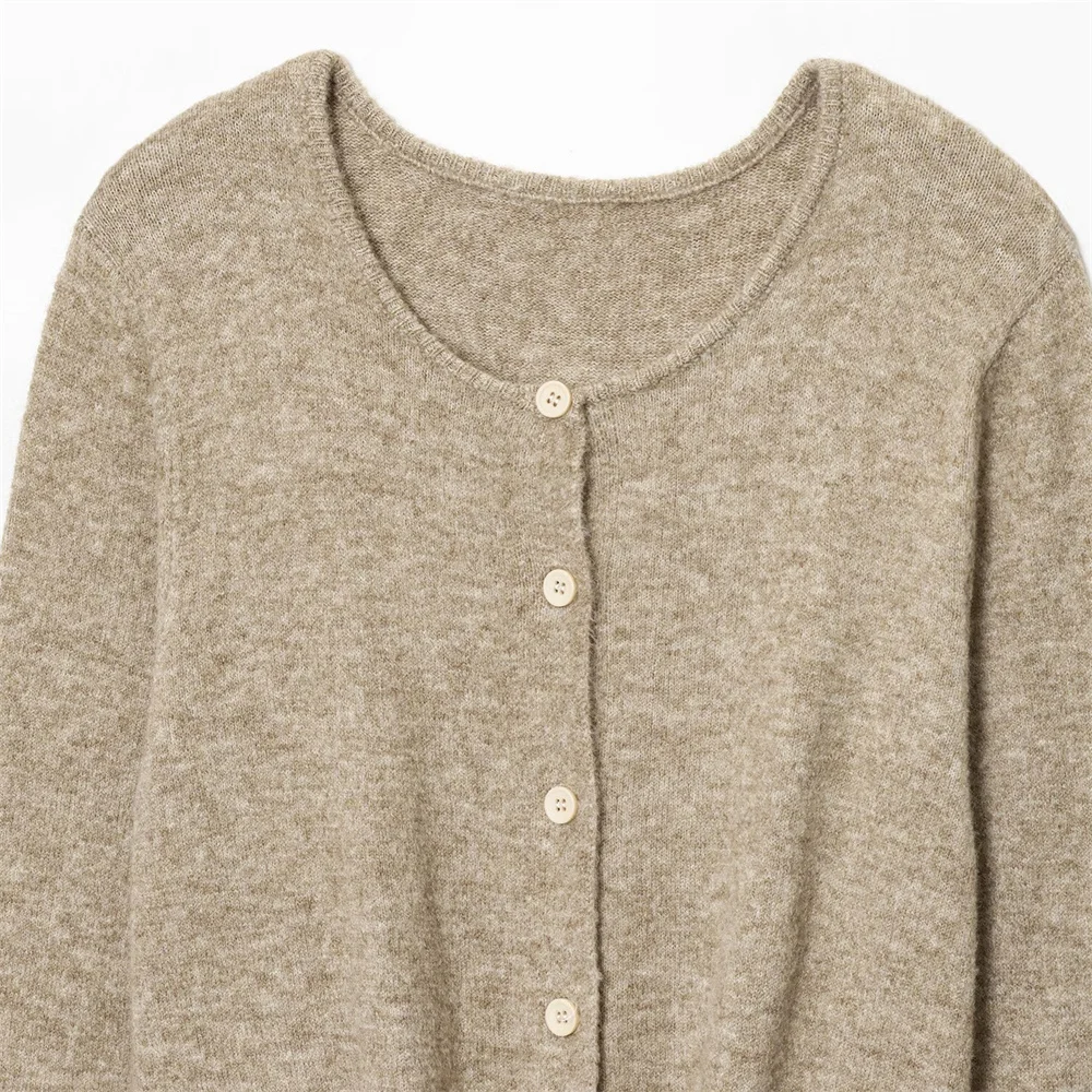 سترة نسائية خريفية جديدة غير رسمية متعددة الاستخدامات بعقدة بأزرار ورقبة دائرية وأكمام طويلة سترة محبوكة مضلعة #3