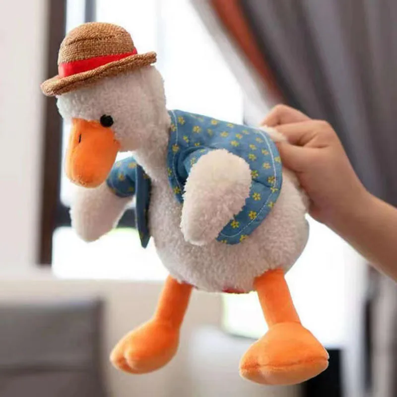 Kids Electric Plush Toy Simulation Cartoon Cute Gentleman Straw Hat Sand Sculpture Duck Singing Recording Nodding Talking Toys