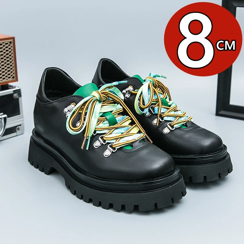 

Business Formal Men Elevator Leather Shoes 8CM Hidden Height Increase Design Multicolor Shoelace Anti Slip Wearable Dress Shoes