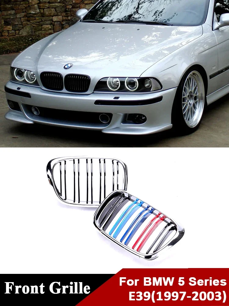 For BMW 5 Series E39 1997-2003 Front Kidney Bumper Chrome Black M Color Grils Racing Refiting Grille 525i 528i 530i  Accessories