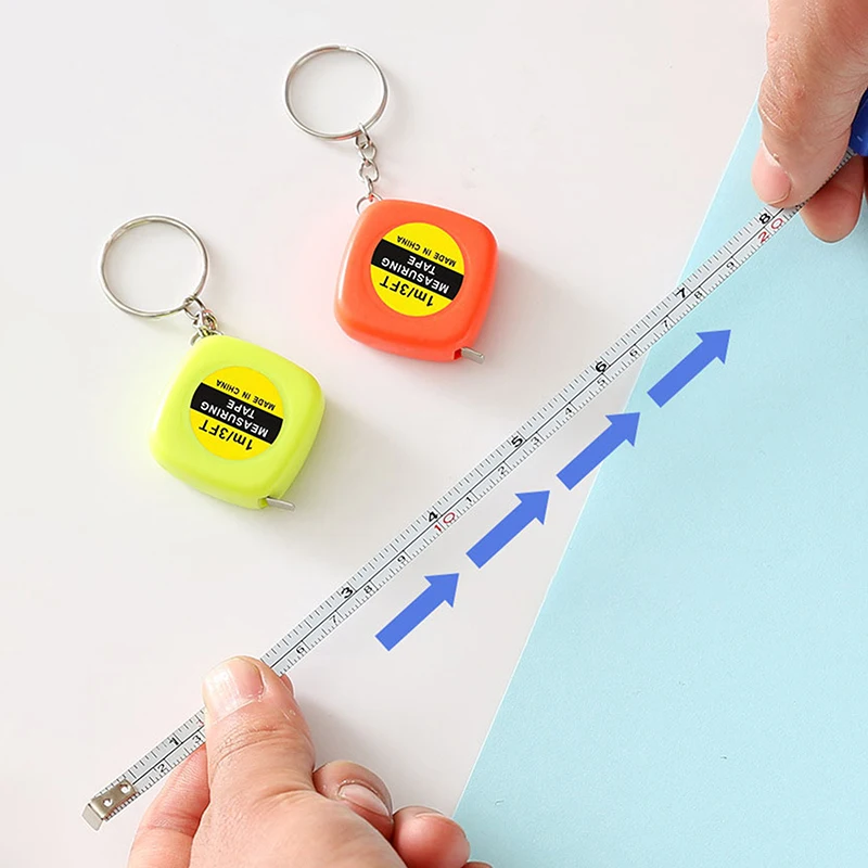 1PC 1M Length Automatic Telescopic Ruler Portable Mini Metal Tape Measure With Keychain Square Children Height Ruler