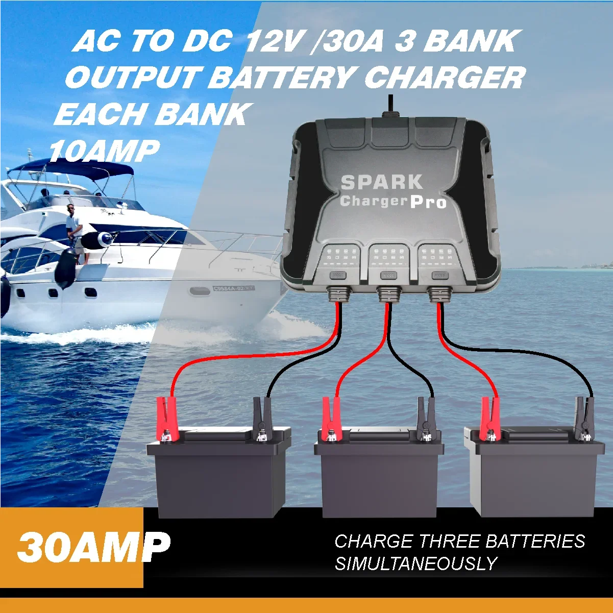 AC- DC 12V 30A Battery Charger Each Bank 10AMP Lead Acid /Li-ion /LiFePO4 Lithium  on Rvs, Exposed Cars, Campers, Boat Ma