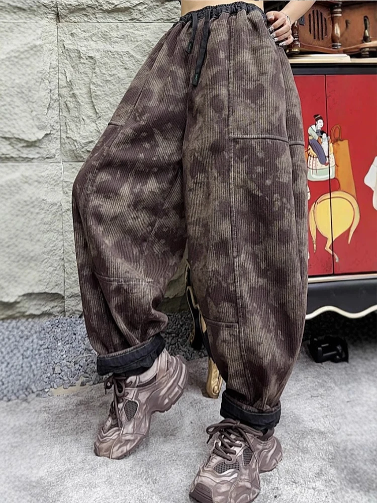 Amax luluE Winter Fashion Fur Jeans Women Loose Vintage Camouflage Denim Pants Ladies Casual Classic Thicken Warm Harem Trousers