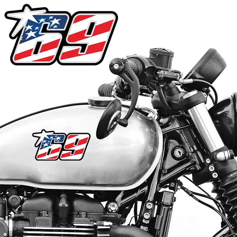 Adesivos de vinil com bandeira dos EUA número 69 para carro, motocicleta, capacete, tanque de combustível, decalques de motocross