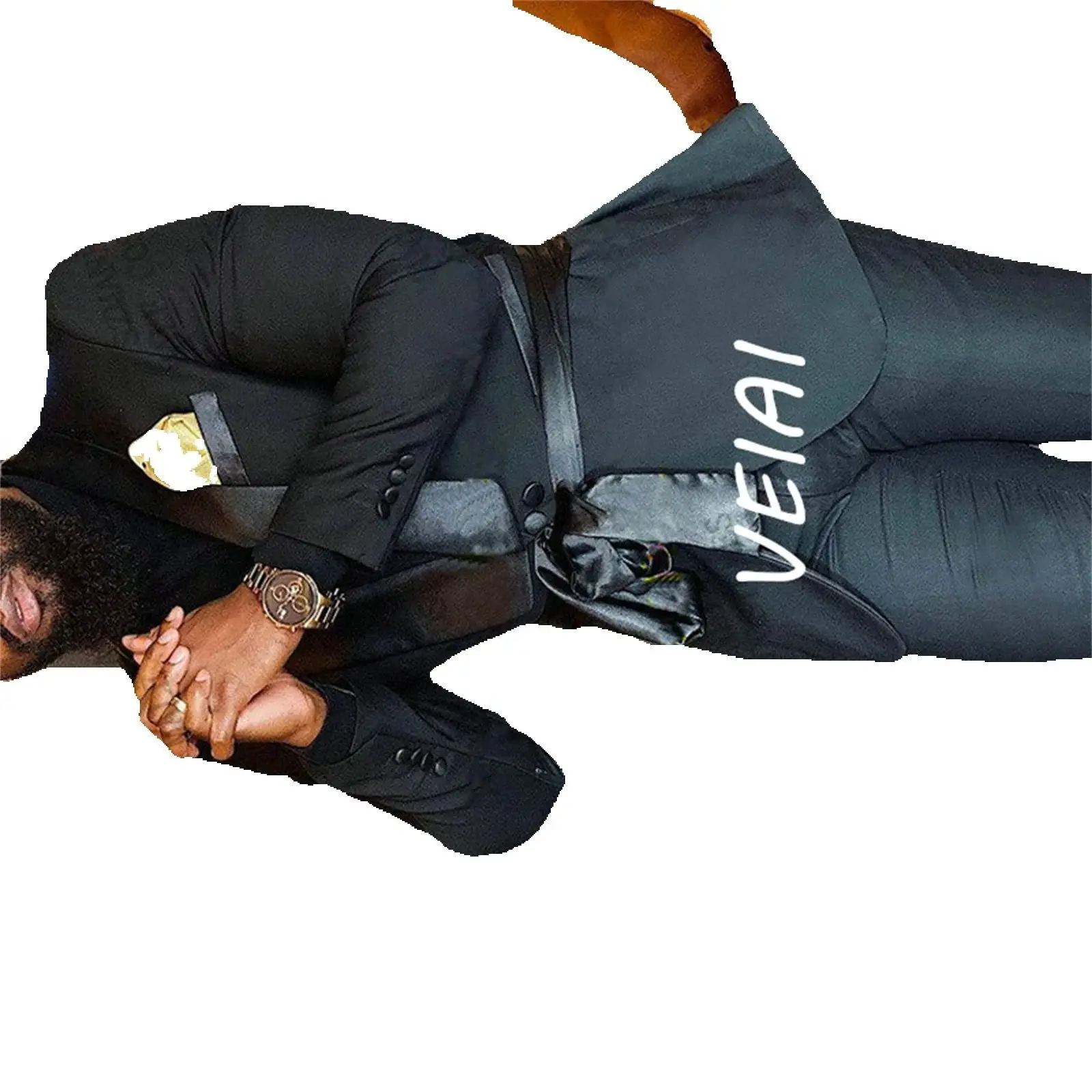 

CustomizedBlack Men Suit For Dinner Prom 2 Pieces Jacket with Pants Belt Slim Fit Groom Wedding Shawl Lapel Male Fashion Costume