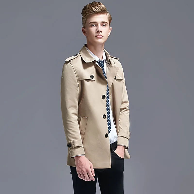 

Spring and Autumn Minimalist Style Single Breasted Windbreaker Jacket England Slim Fit Short Casual Business Men Trench Coat