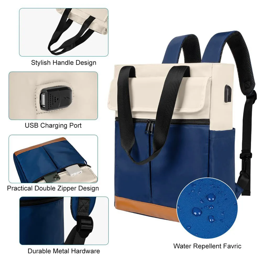 Mochila convertible para mujer, mochila para ordenador portátil, mochila de trabajo con puerto de carga USB, conveniente para viajes diarios