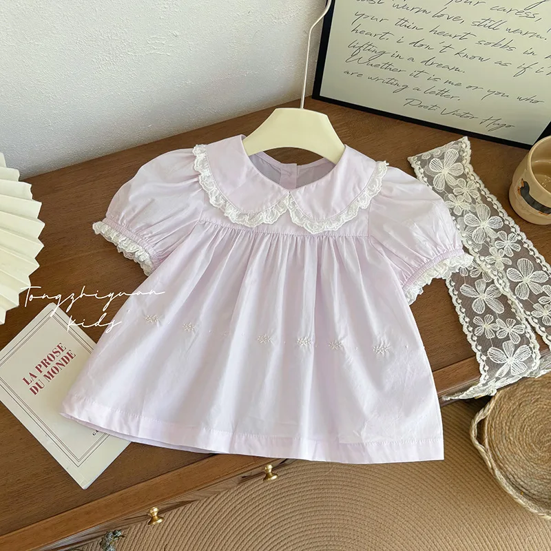 

Embroidered Doll Collar Shirt Summer New Cute Sweet Fashionable Lace Casual Short Sleeved Shirt Trend