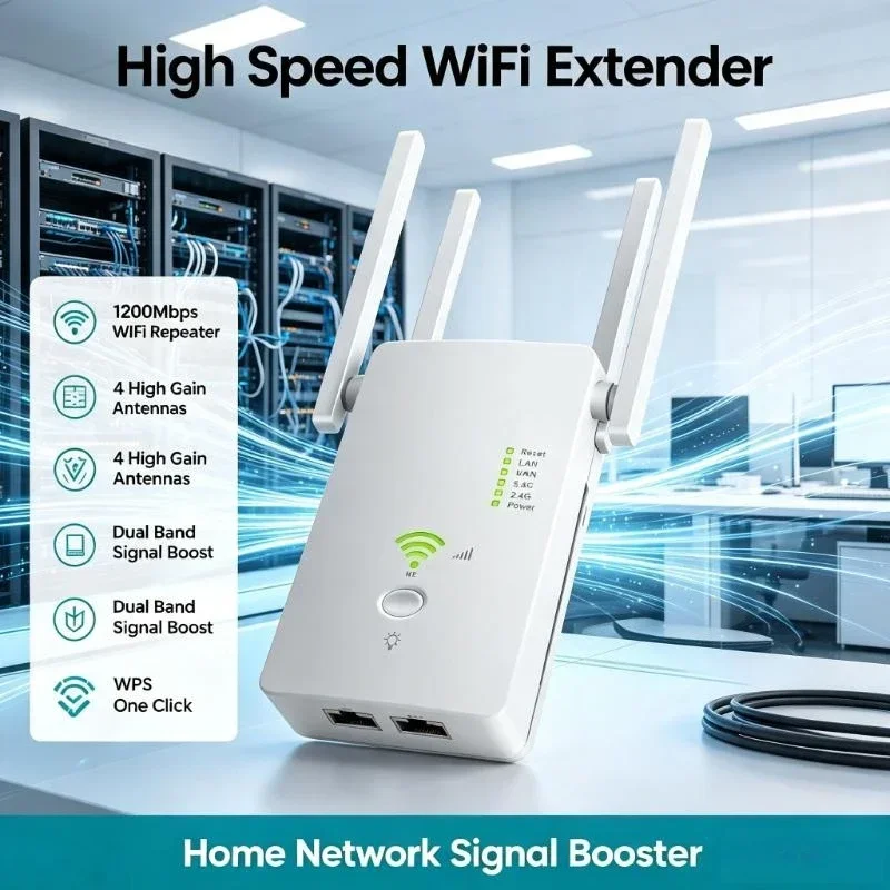 1200Mbps Dual Band Wireless Device Acts As Ap Router To Fix Long-Distance Household Wifi Dead Spot Connection Issues