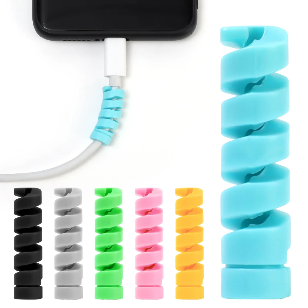 1/12pcs Cable Protector Universal Silicone Data Cable Spiral Winder Wire Cord Organizer Cover for iPhone USB Charger Cable Wrap