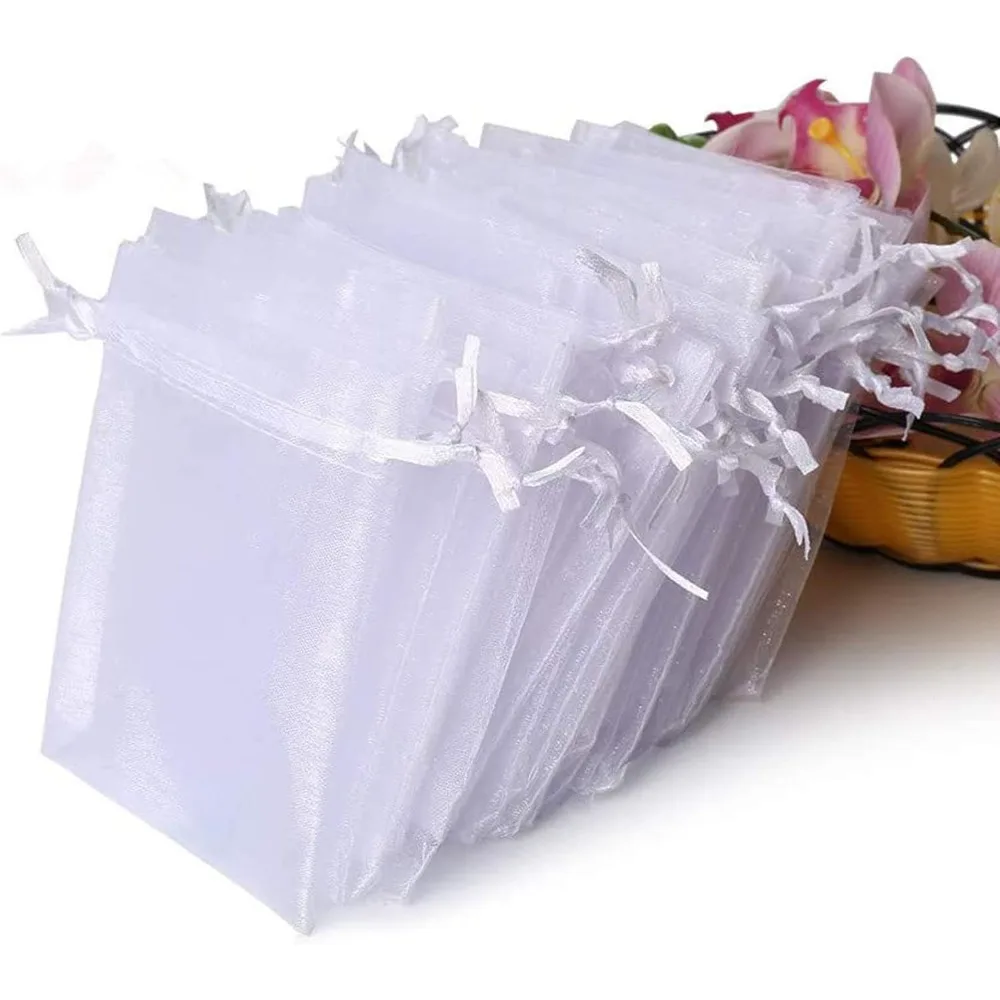 

100PCS Premium Sheer Organza Bags, White Wedding Favor Bags, 4x4.72 Jewelry Gift Bags for Party, Jewelry, Christmas,