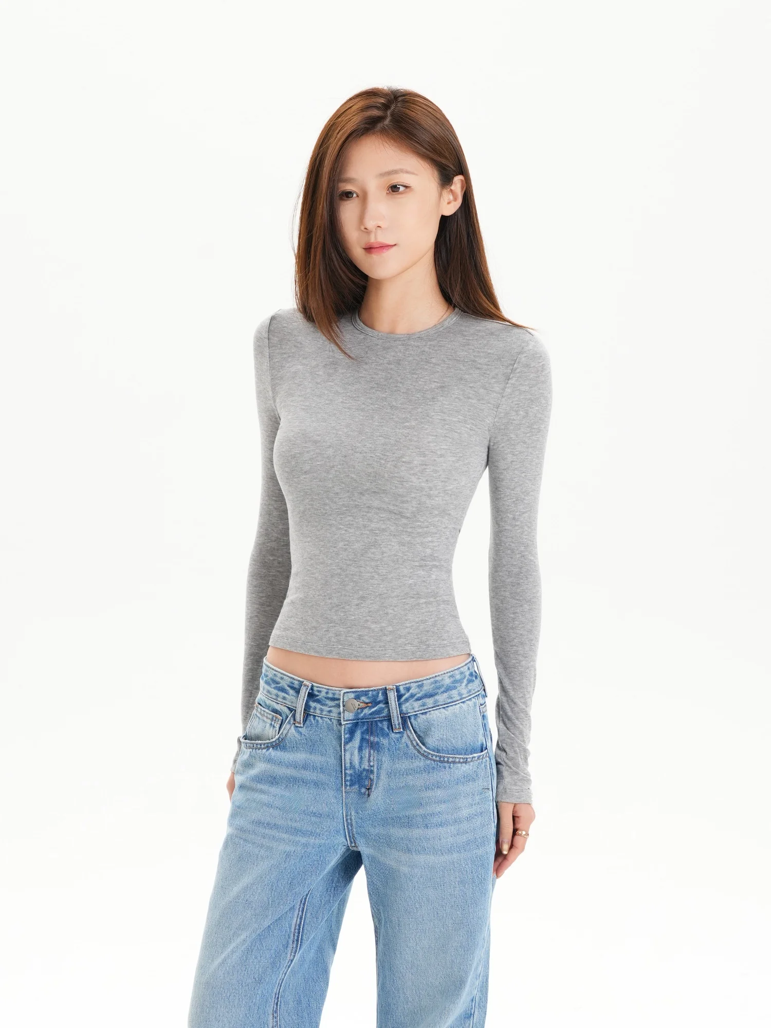 

Made Nothing Silk Wool Classic Comfortable Bare Sensation Base Elastic Waist Long Sve Women's T-irt Casual Sle ort L...