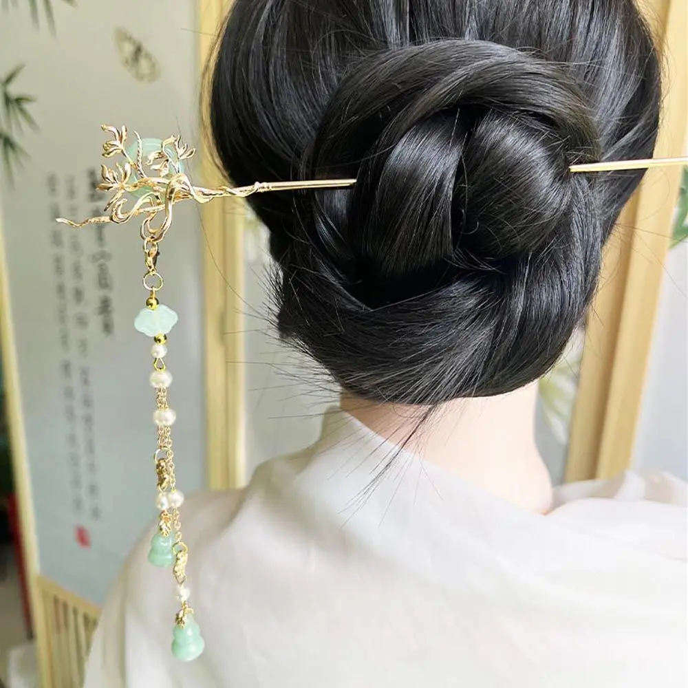 Retro Flower Pearl Pendent Hair Fork Chinese Hanfu Hairpin Tassel Hairpins Hair Stick Elegant Temperament Bridal Headwear