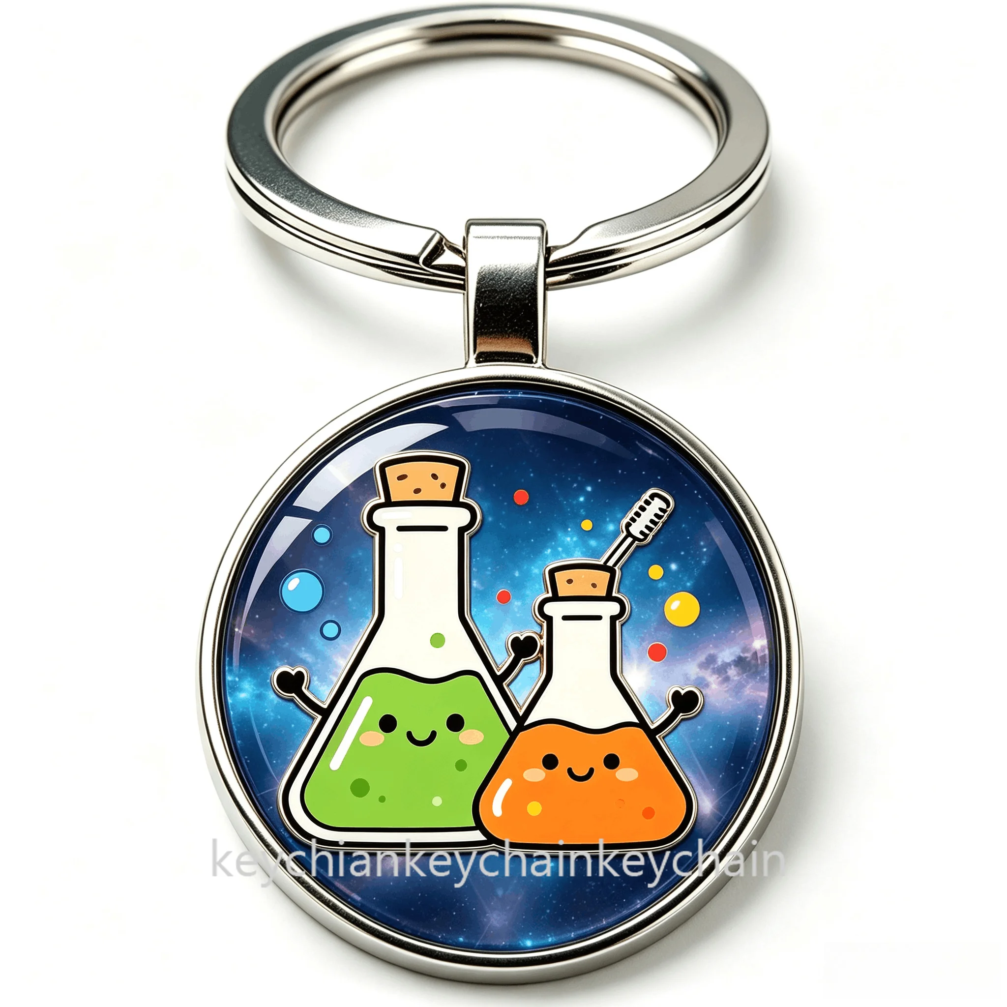 Galaxy Background Chemistry Flask Keychain Cute Lab Bottle Cartoon Key Ring Science Lover Bag Gift