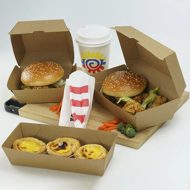 Caja de hamburguesa de grado alimenticio personalizada, contenedor de embalaje plegable para almuerzo, pollo frito francés, caliente, venta al por mayor de productos personalizados