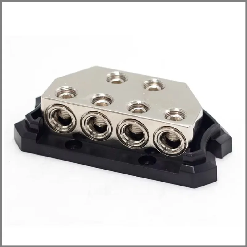 4‑Way Car Audio Power Distribution Block 2x0‑4 Gauge Input 4x0‑4 Gauge Output Amplifier Ground Distributor with Cover