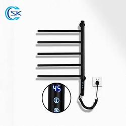 Black 180° Rotation Electric Towel Rack Temperature Control Timing Electric Heating Towel Rail  Stainless Steel Towel Warmer