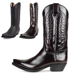 Botas vaqueras occidentales para hombre, zapatos de cuero bordados, botas altas, ligeras y cómodas, 35-48 talla grande, Invierno