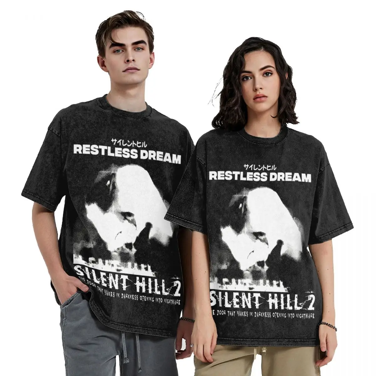 Harajuku Washed Shirt Silent Hill 2 Restless Dream Outfit Vintage T-Shirts Oversize Streetwear Short Sleeve Printed Tee Shirt