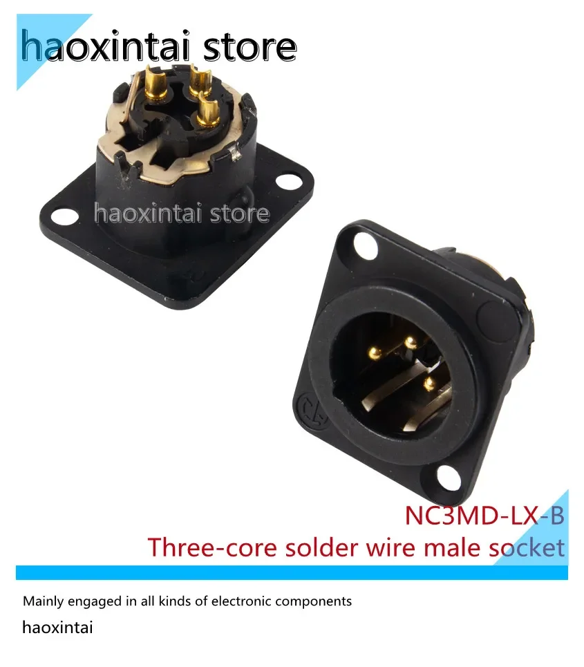 1pcs   Switzerland Neutrik NC3MD-LX-B black gold-plated balanced three-core XLR XLR male socket