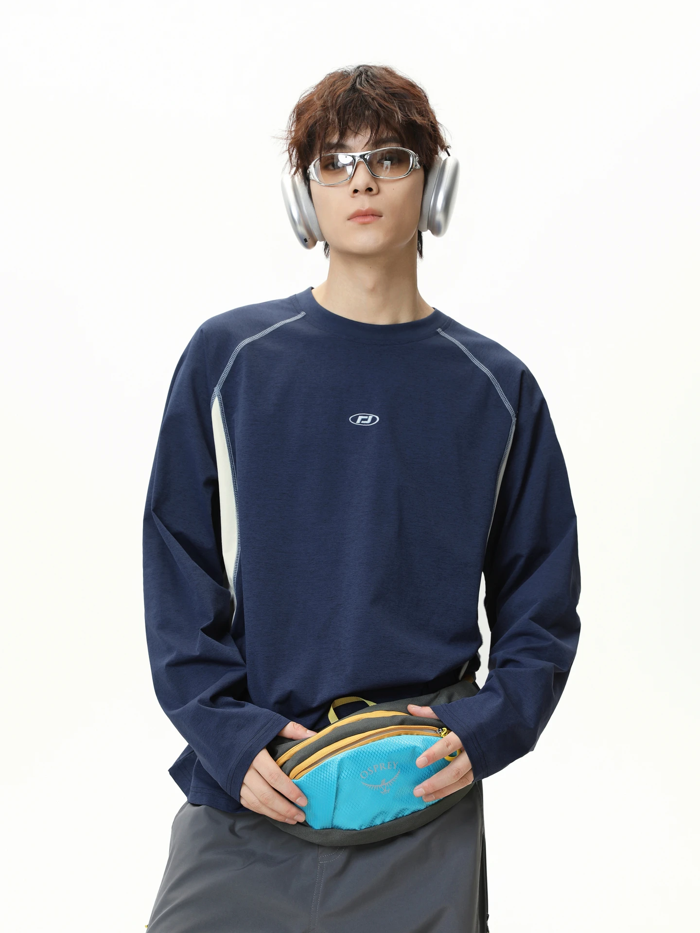 

Sports Moisture-absorbing Contrasting Color Long-sleeved T-shirt Men's and Women's Trendy Brand Loose Versatile Casual Cool Top