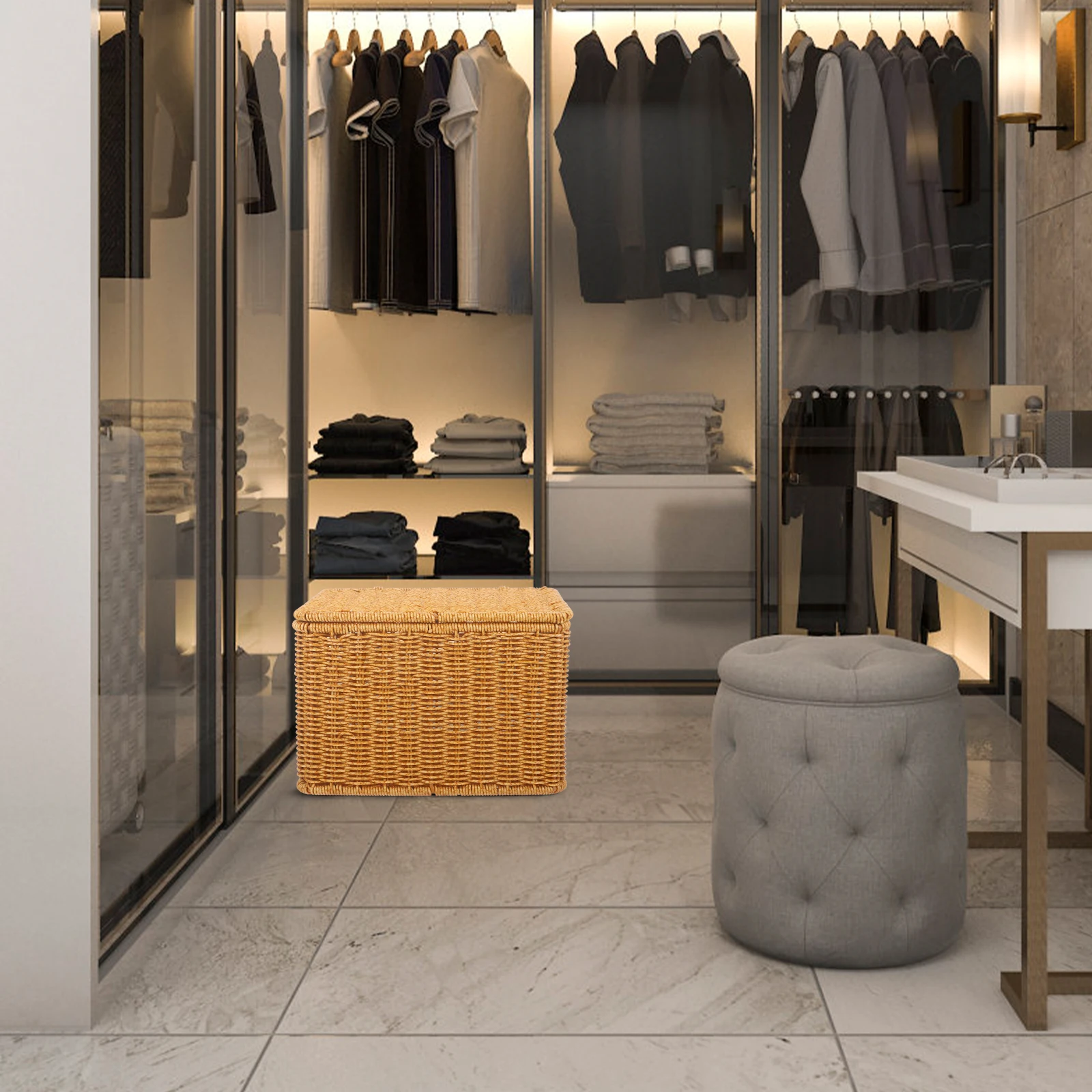 

Imitation Rattan Woven Basket Multi-Functional Storage Organizer for Home Natural Texture Decorative Laundry Sundries