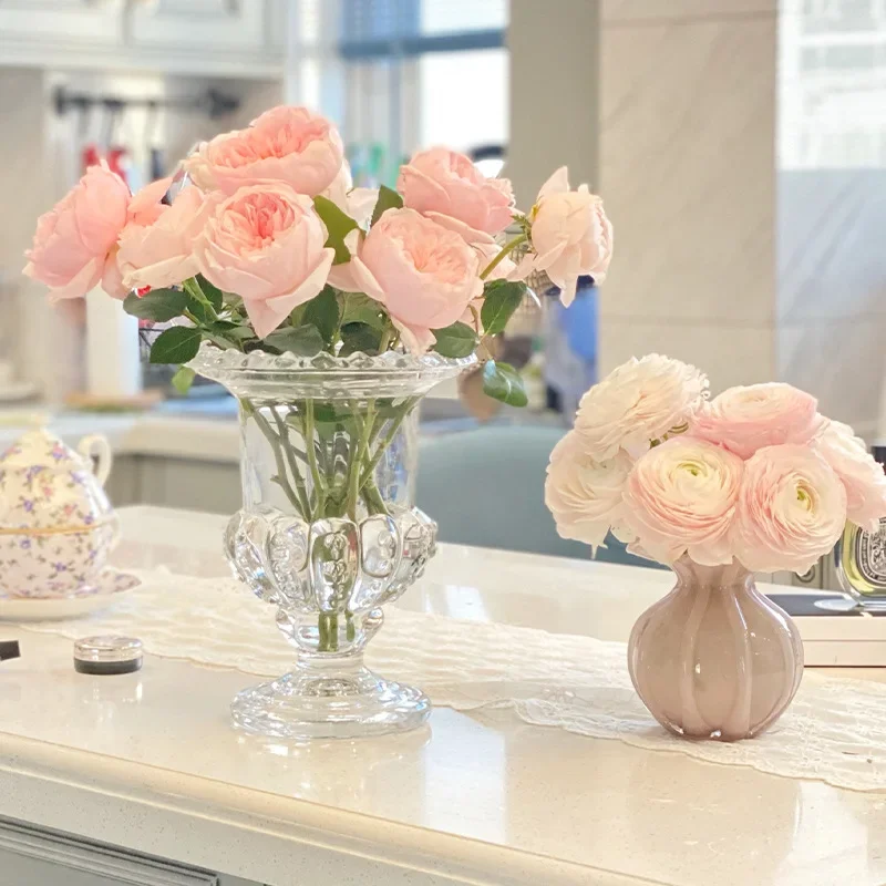 Vaso de vidro romano pequeno transparente, vaso artificial, decoração de mesa de casamento em casa