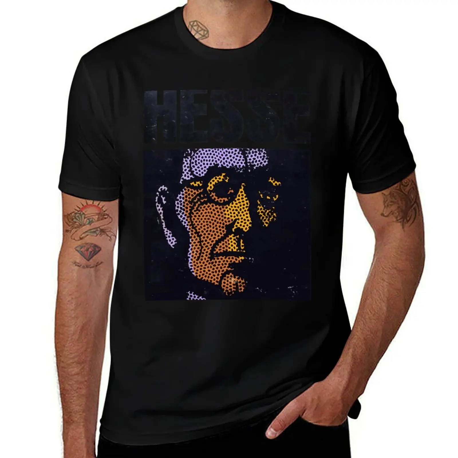 

HERMANN HESSE Sticker T-Shirt blacks summer tops blue lock quick-drying T-shirts for men cotton
