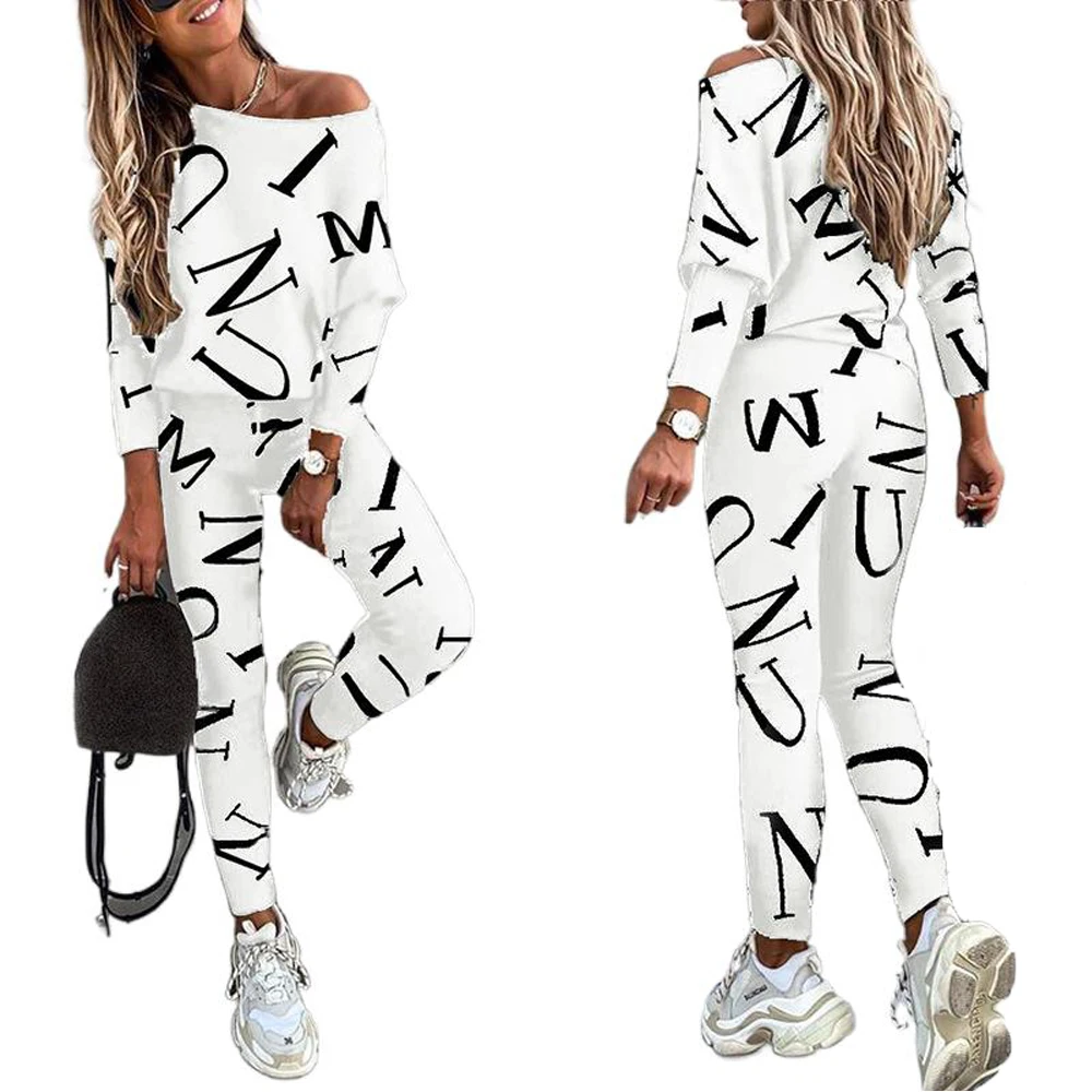 2023 Casual Set Pants Suit Women Tracksuits Harajuku Long Sleeve Letter Printed Sweatshirt Elastic Waist Pencil High Waist Pants