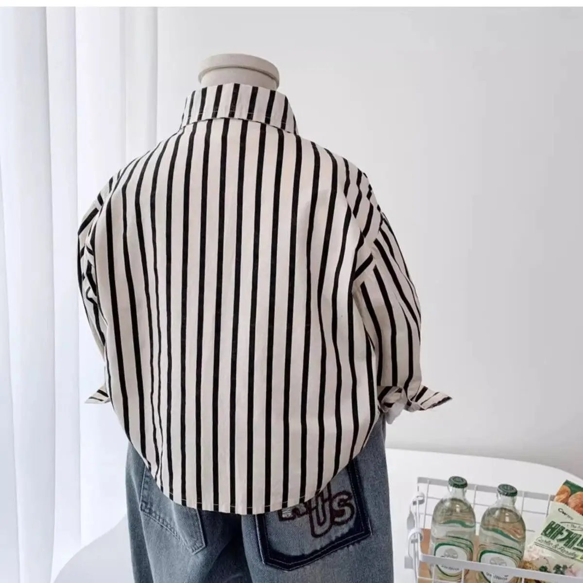 Korean Boys Striped Shirt Long-Sleeve Lightweight Stylish Cotton Thin Blouse Spring Autumn Casual Daily Kids Tops Clothes 2-6Y